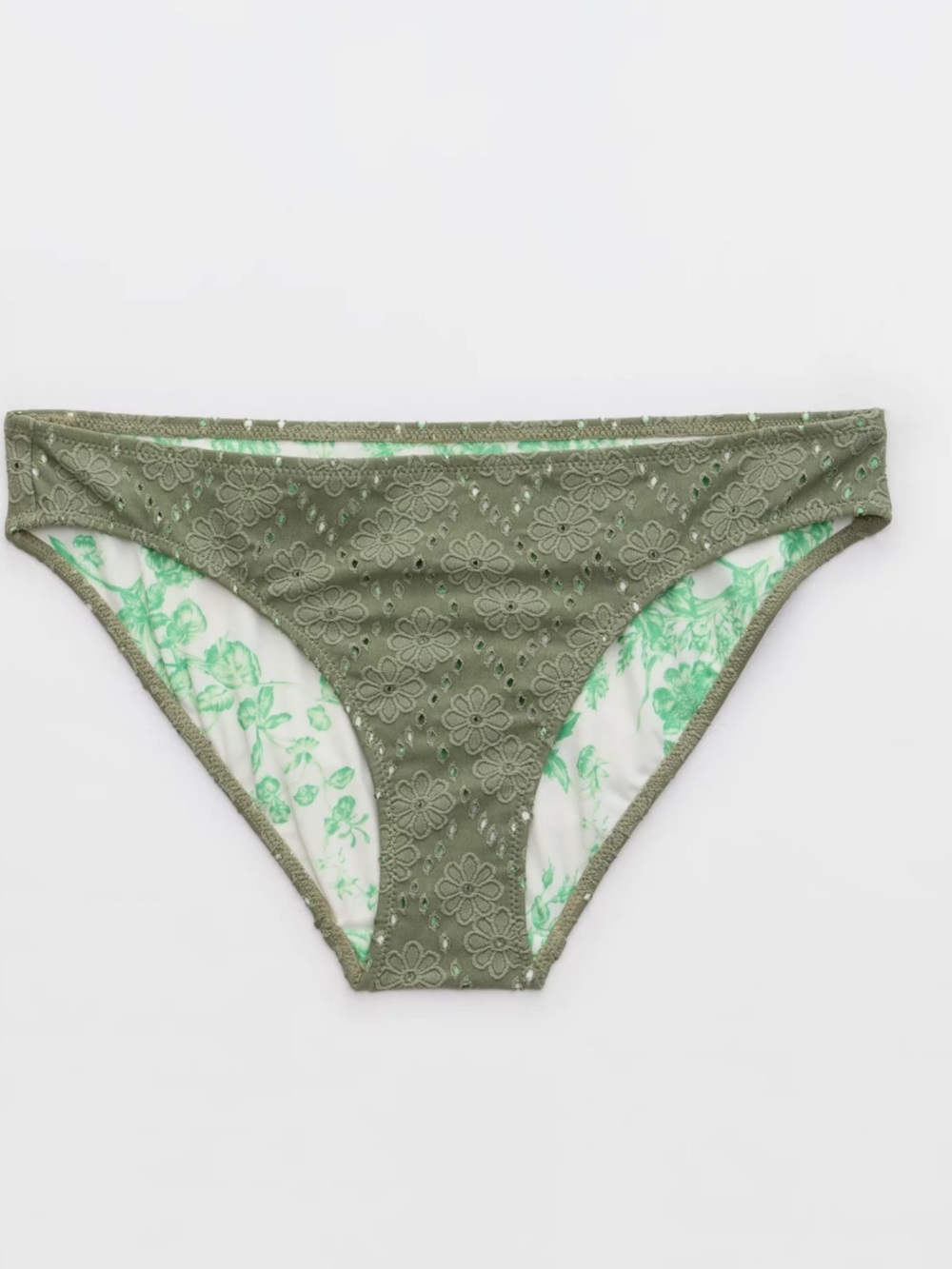 Aerie Eyelet Full Coverage Bikini Bottom New Size M NWT Olive Fun